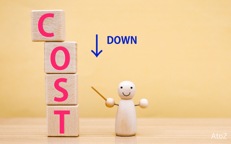 COST DOWN の文字と人形