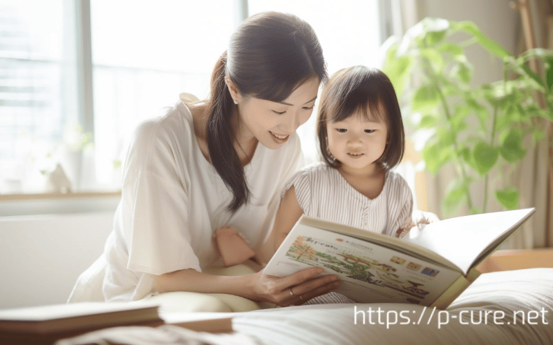 絵本を読む女性と幼い女の子