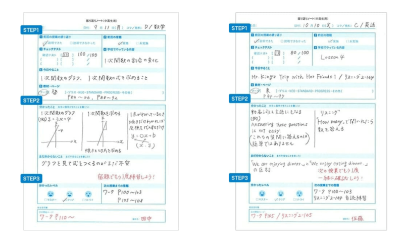 明光義塾の振り返りノートの記入例