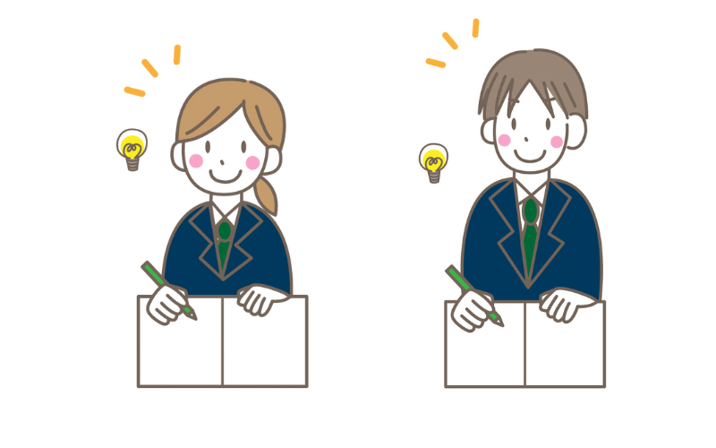 勉強してひらめく男子生徒と女子生徒