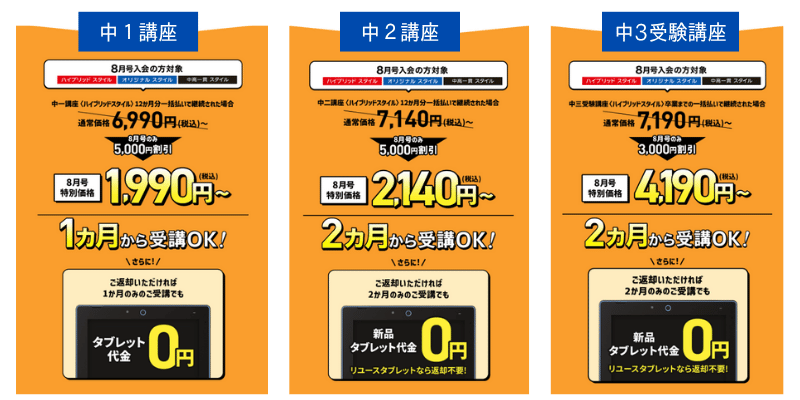 進研ゼミ中学講座の2025年の夏のキャンペーン情報詳細
