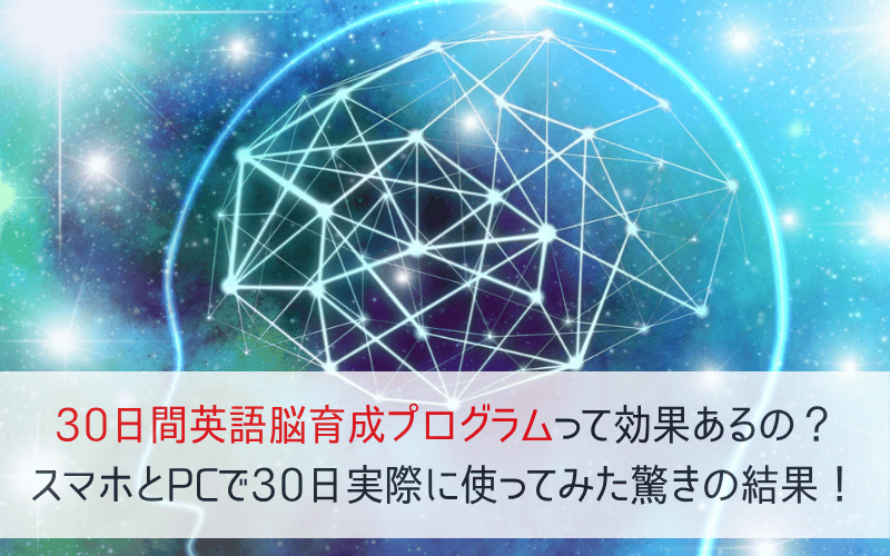 30日間英語脳育成プログラムの体験レビューのテキストと脳のイメージ画像
