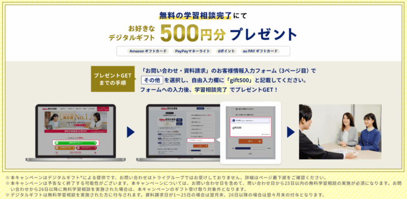 個別教室のトライのデジタルギフト500円分プレゼントの紹介