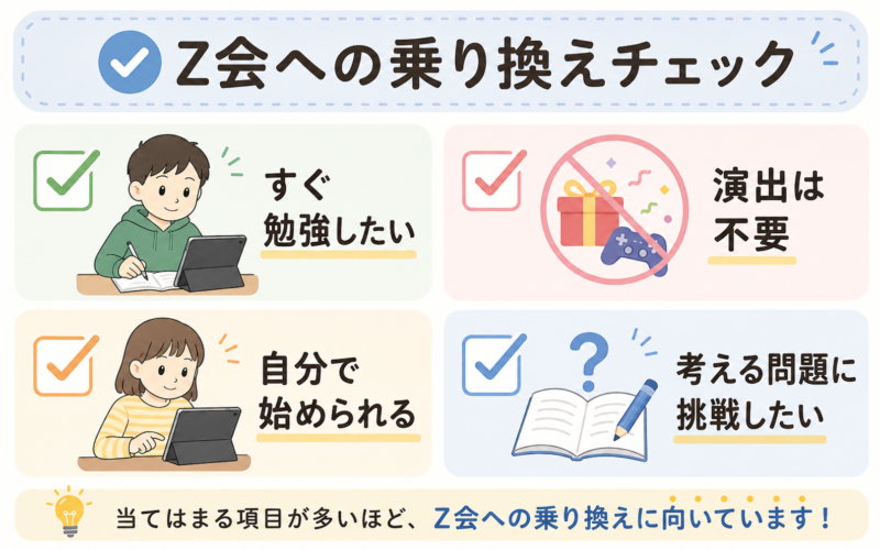 進研ゼミからZ会への乗り換えが向いている中学生のチェック項目
