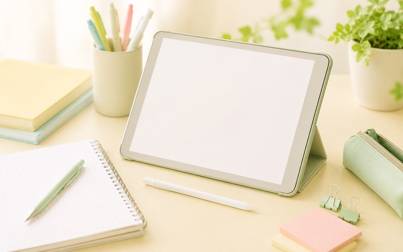 タブレットとノート、ペン